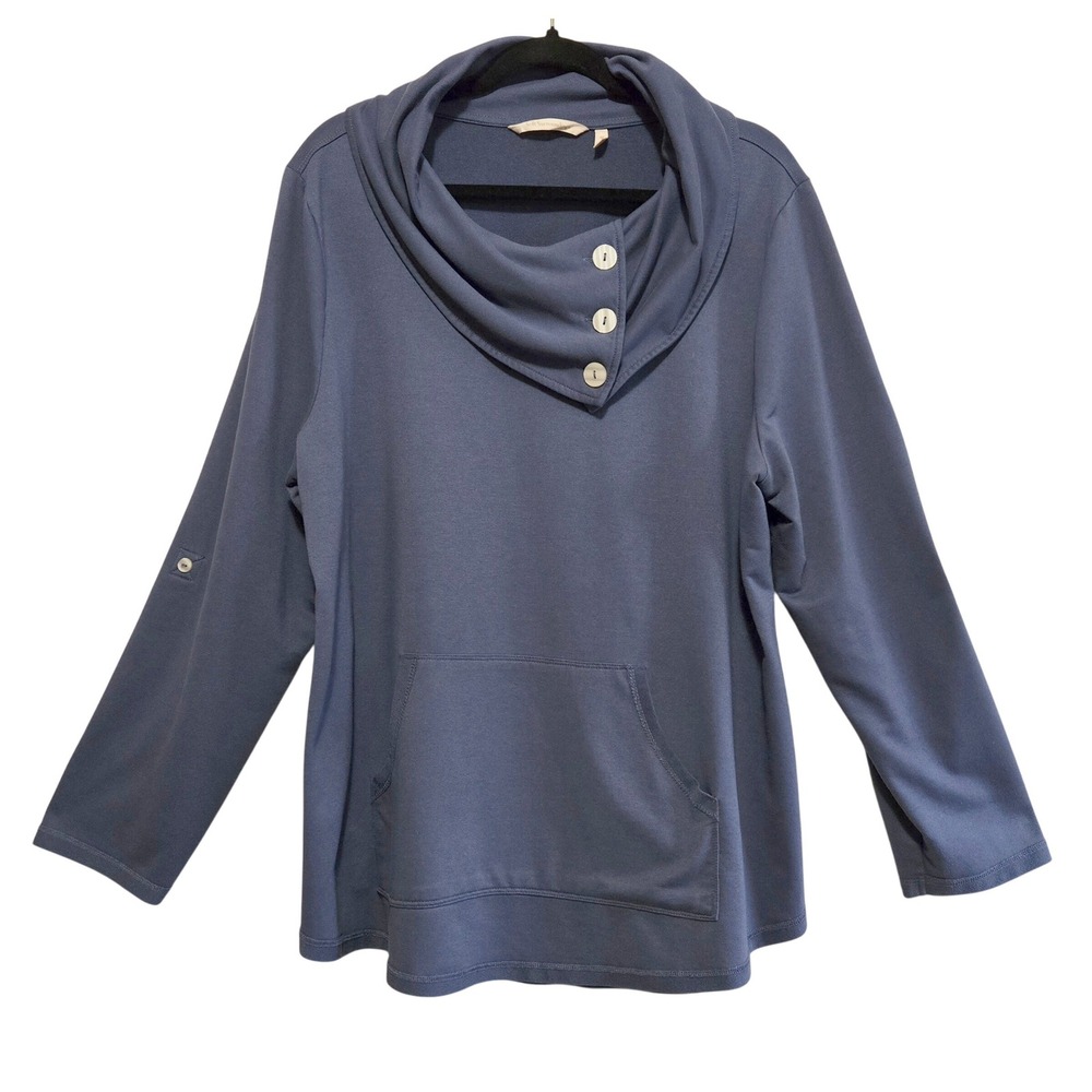 Soft Surroundings Boho Cowl Neck Button Pullover Navy Blue‎ Long Sleeve Top 1X